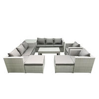 GARTENSOFA hohe Rückenlehne Polyrattan Hellgrau-Mix 10-Sitzer - Hellgrau/Grau, Glas/Kunststoff - Fimous