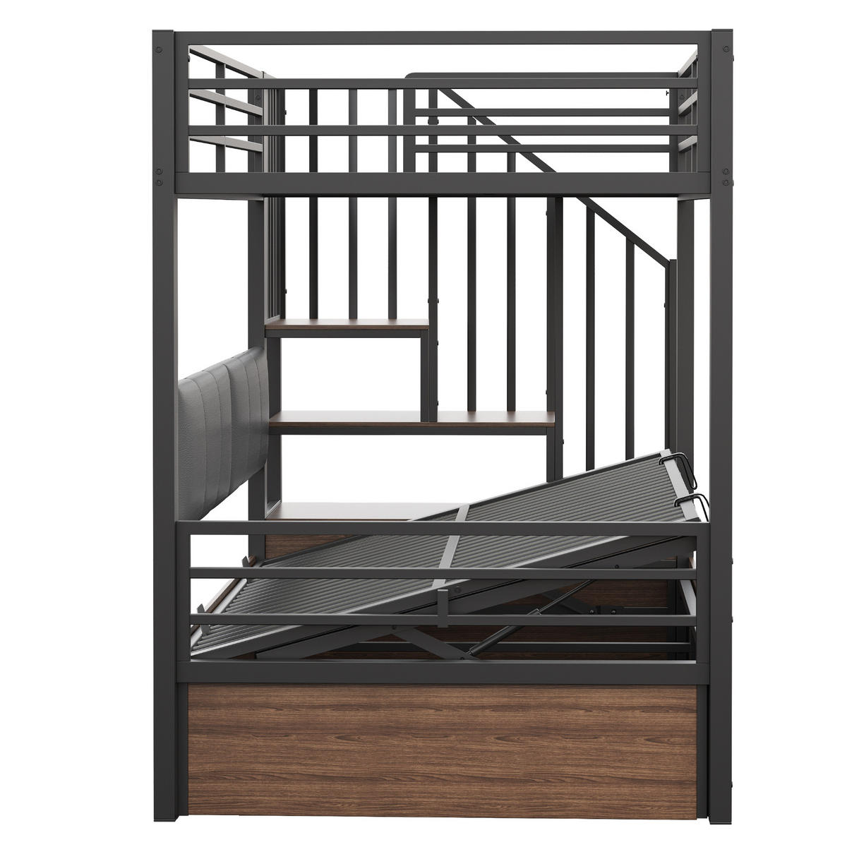 ETAGENBETT 90/200 cm DE-01541, in Schwarz, mit hydraulischer Funktion und gepolsterter Rückenlehne - Schwarz, Metall (90/200cm) - ComfortXL