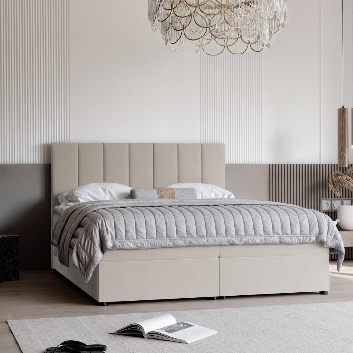 BOXBETT ZELTO 200/200 cm, mit Matratze und Topper, Creme - Creme, Holzwerkstoff/Textil (200/200cm) - Idohome