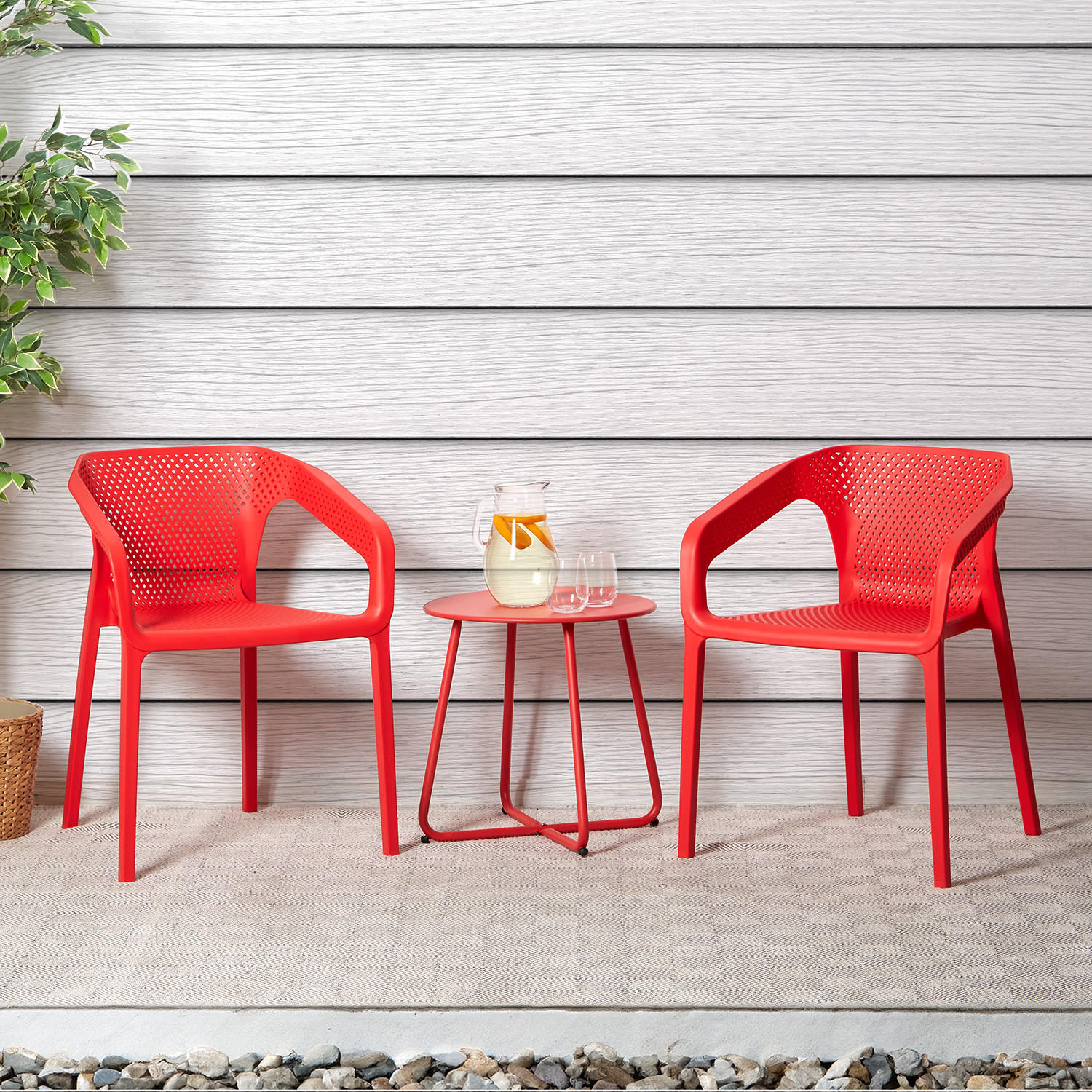 GARTENSTUHL 2er-Set Kunststoff Rot mit Armlehnen - Rot, Kunststoff (110/75/54cm) - Homestyle4u