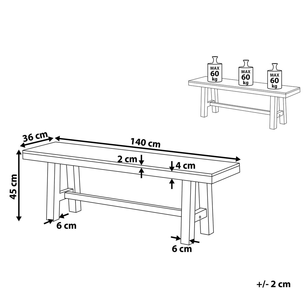 SITZBANK Akazienholz weiß/hellbraun 140 cm Scania - Hellbraun/Weiß, Holz (140/45/36cm) - Beliani
