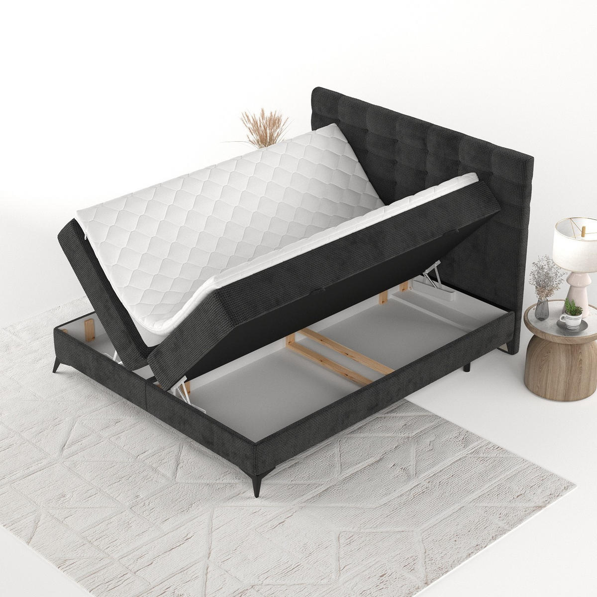 BOXBETT Niro 120/200 cm Schwarz im Bonita Stoff - Schwarz, Holz/Holzwerkstoff (120/200cm) - AltaBeds