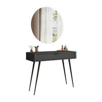 SCHMINKTISCH SCARLETT MIT RUNDEM LED-SPIEGEL SCHWARZ - Schwarz, Holzwerkstoff (100/78/38cm) - Lookway