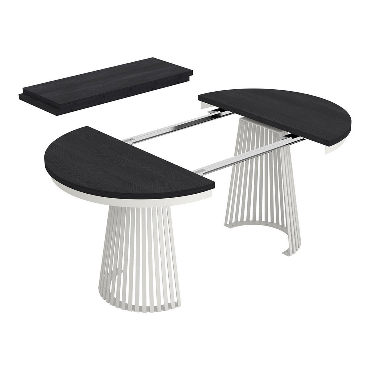 ESSTISCH Garda rund ausziehbar 100-180 x 100 x 76,6 cm Schwarz Paintflow/Weiß - Schwarz/Weiß, Holzwerkstoff (100/100/76.6cm) - Koseto