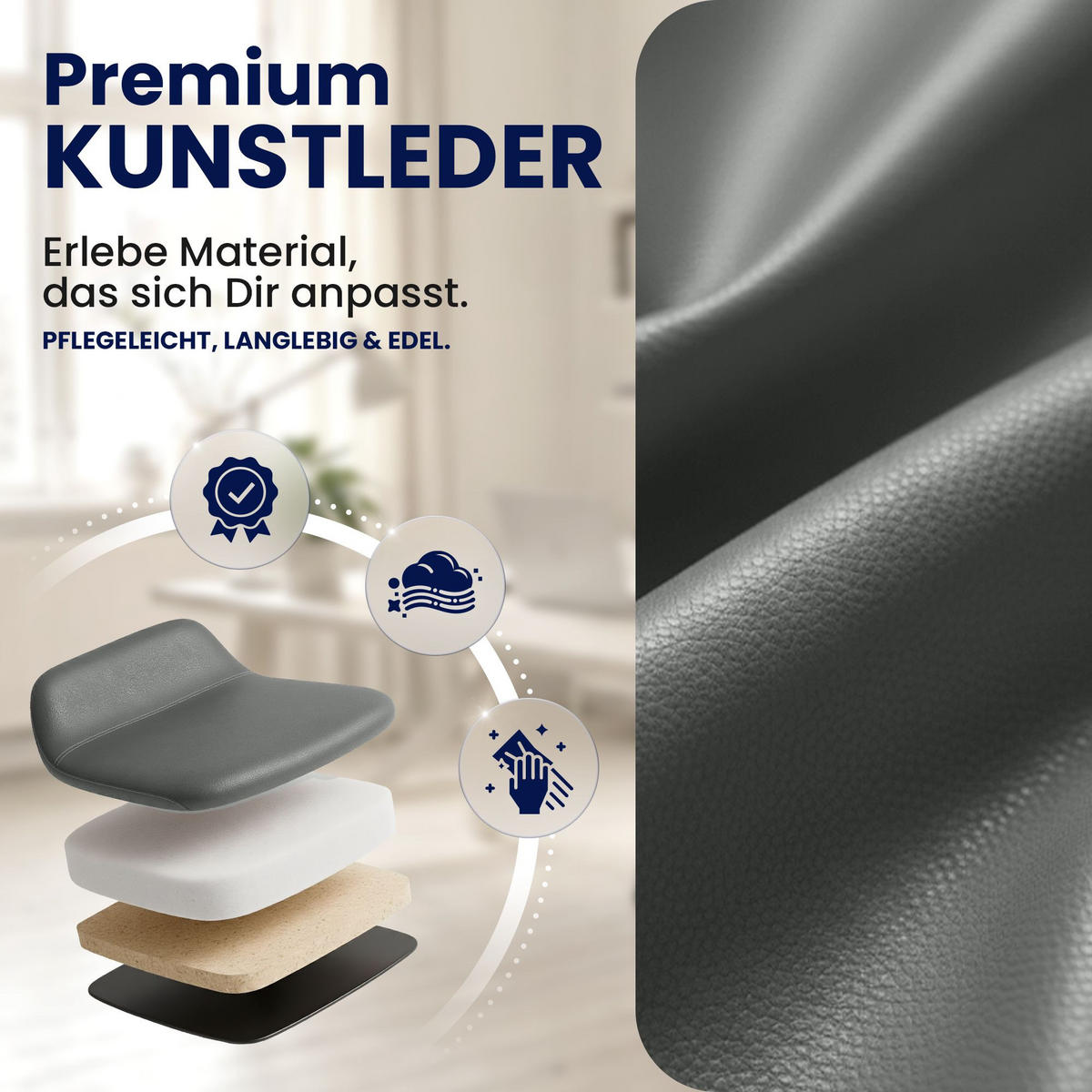 DREHSTUHL Lederlook Grau - Schwarz/Grau, Textil (62/86/68cm) - CLP