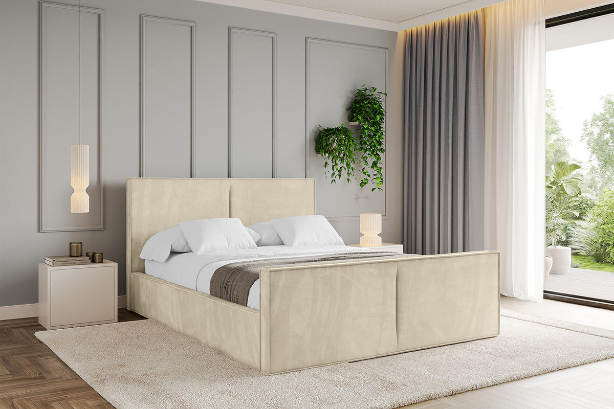 POLSTERBETT mit Bettkasten, Fußteil und Lattenrost, Boxbett mit Matratze H3/H4 - EMMI-Z 120x200 Beige - Ecru, Holzwerkstoff/Textil (120/200cm) - ALTDECOR