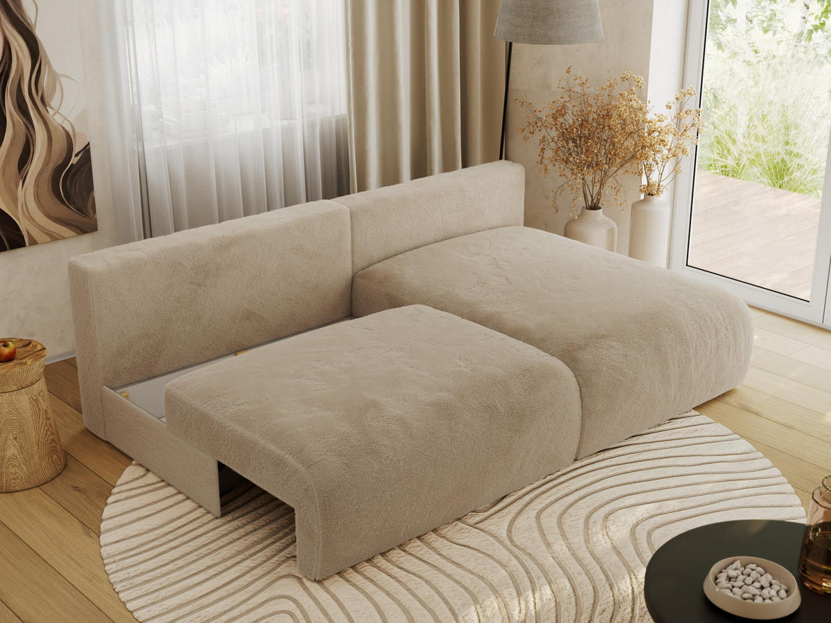ECKSCHLAFSOFA VIVO L Beige Plüsch - rechts - Beige/Schwarz, Kunststoff/Textil (150/223cm) - MKS