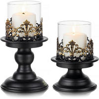 KERZENSTÄNDER 2-teiliges Set Metall Schwarz Matt mit Glas-Hurrikan - Multicolor, Metall (11.5/16/11.5cm)