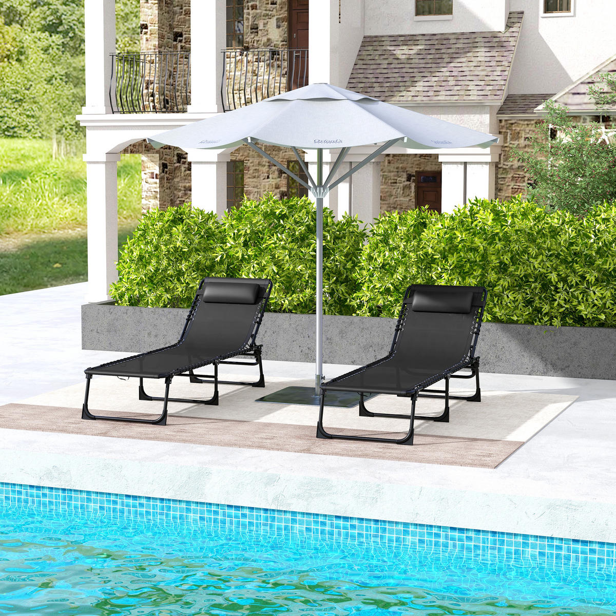 SONNENLIEGE 2er-Set DE-15631 klappbar, 4-fach verstellbar Schwarz - Schwarz, Metall (58/30/189cm) - ComfortXL