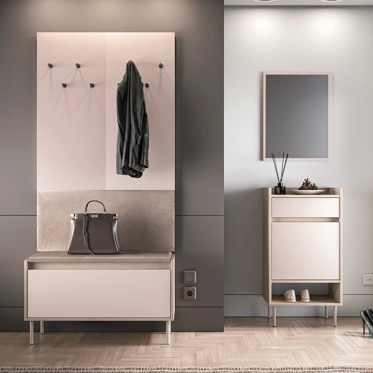 SCHUHMÖBEL Alos Kaschmir und Holz - Beige, Holzwerkstoff (90/55/34cm) - Petits-meubles