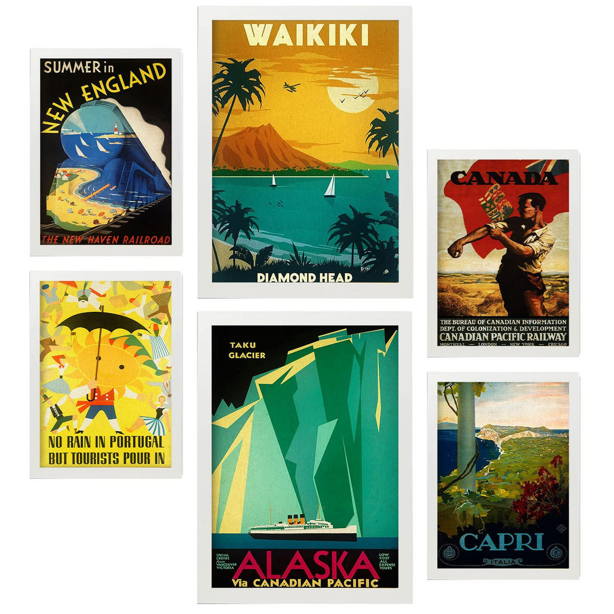 POSTER Set Mit 6 Strand & Kreuzfahrt Größe A3 & A4 Weißer Rahmen - Weiß, Papier (29.7/1cm) - Nacnic