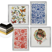 WANDBILDER 4er Set - 50x50 cm & 40x60 cm Silberner Rahmen - Vintage-Blumen-Schmetterlings-Ornamente - Silberfarben, Kunststoff (50/50cm) - ArtPrintCave