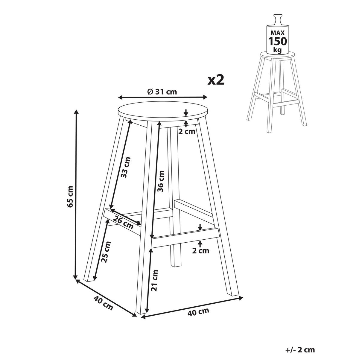 SCAUNE DE BAR set de 2 maro Ancelle - maro închis, lemn (40/65/40cm) - Beliani
