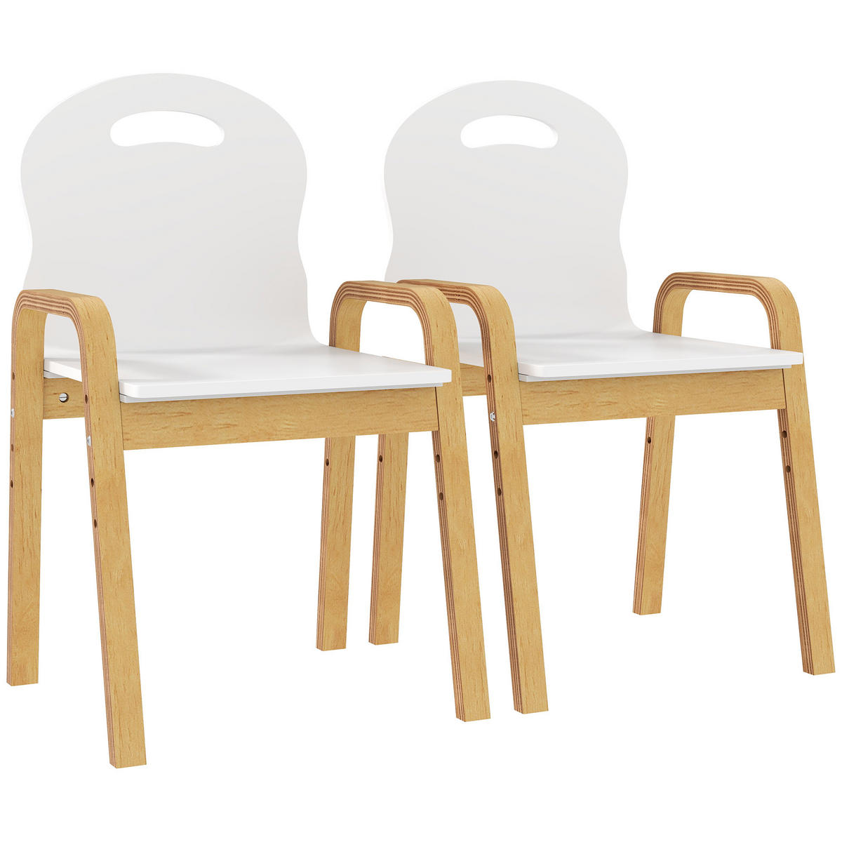 KINDERSTUHL aus Holz Höhenverstellbar mit Armlehne 2er Set - Birkefarben/Weiß, Holz/Birkenholz (34/61.5/39cm) - AIYAPLAY