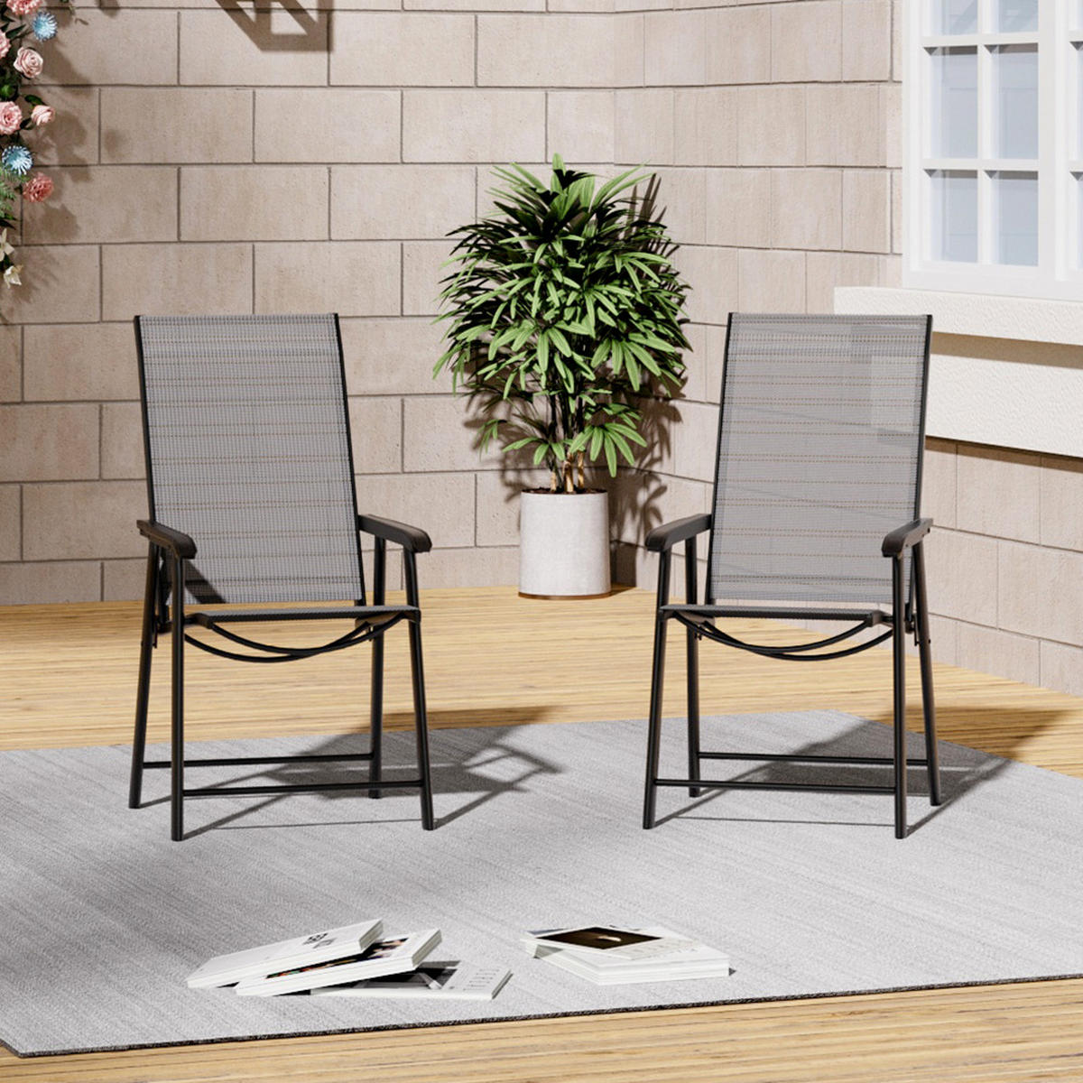 KLAPPSTUHL-SET(2 Sthüle) aus Metall Stoff in Schwarz für Balkon Garten oder Terrasse draußen - Schwarz, Metall (59/95/66cm) - Livingandhome