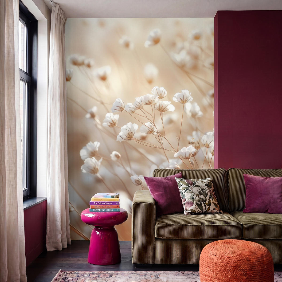 TAPETE - Wild - Blumen - Weiß - 180x280 cm - Creme, Papier (180/280cm) - OnlyWow