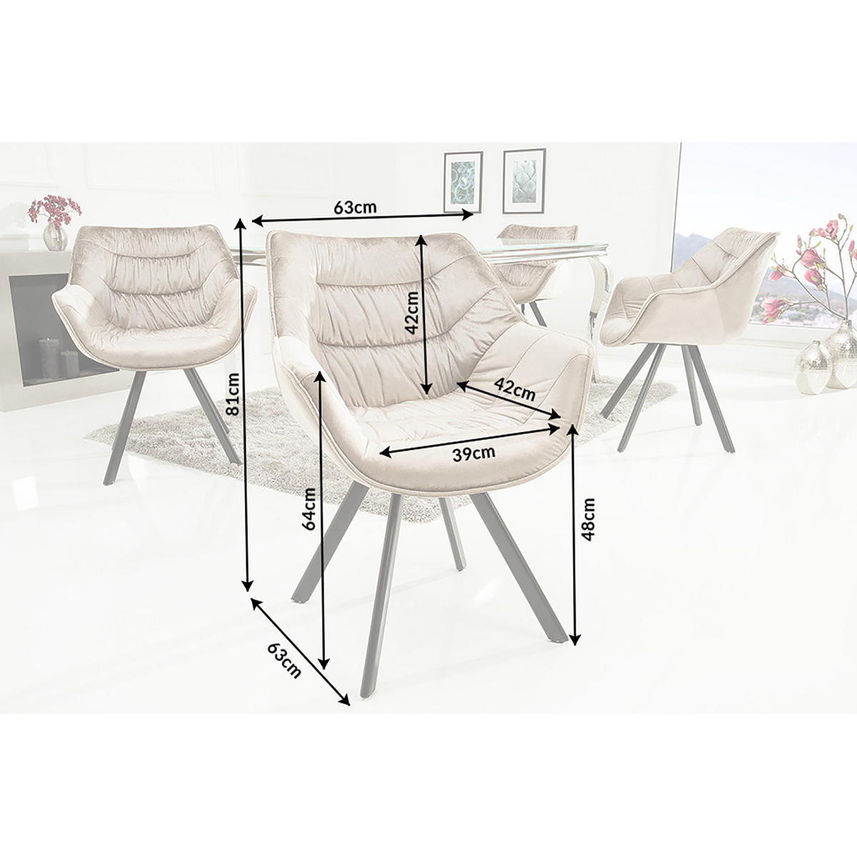 STUHL THE DUTCH COMFORT Samt Greige 80 cm - Champagner/Beige, Textil/Metall (67/82/63cm) - riess-ambiente