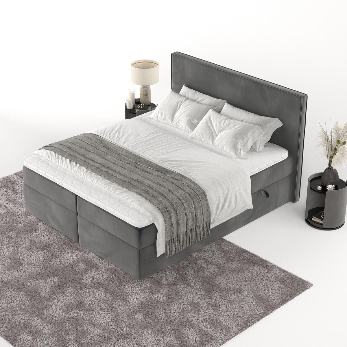 BOXBETT Nuvia 140/200 cm Anthrazit im Paros Stoff - Anthrazit/Schwarz, Holz/Holzwerkstoff (140/200cm) - AltaBeds