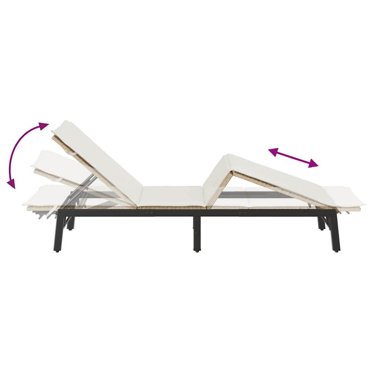 SONNENLIEGE Mit Auflage Beige Poly Rattan - Beige, Kunststoff (59/67/200cm) - vidaXL