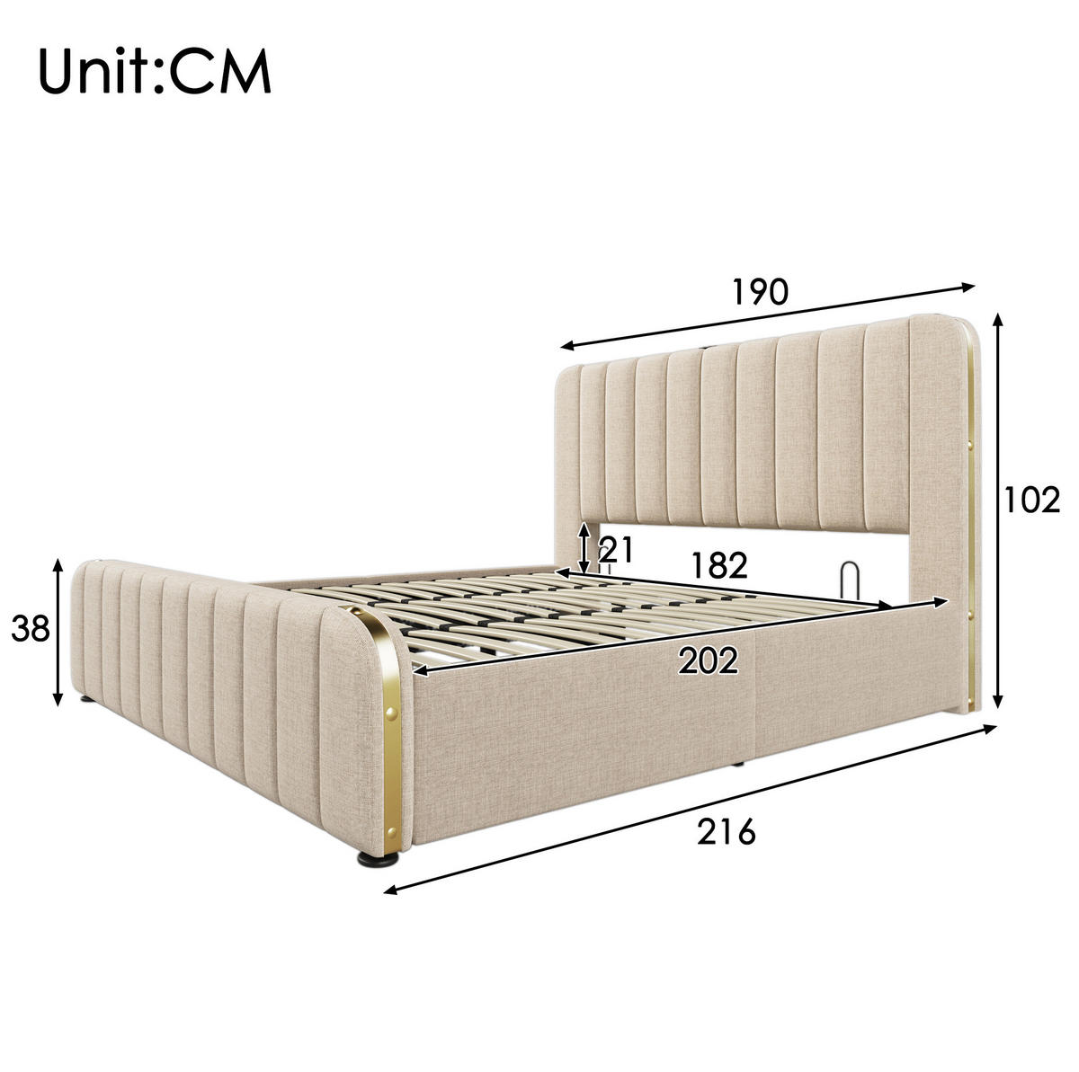POLSTERBETT 180/200 cm mit Bettkasten, USB-C und gepolstertem Kopfteil - Beige, Textil (180/200cm) - BEAOK