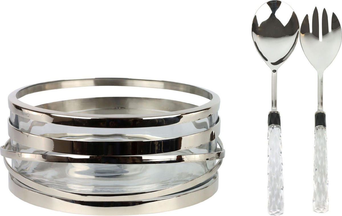 SCHALEN-SET Table 3-tlg. - Transparent, Metall (27cm) - FURNARO