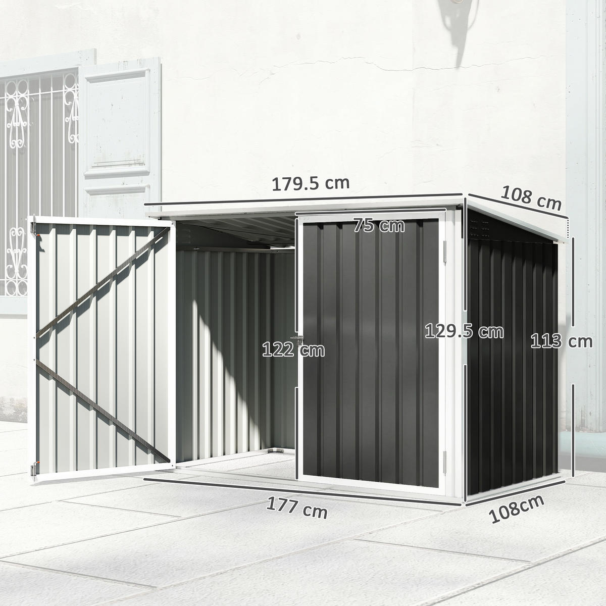 GARTENHAUS horizontaler Mülleimer-Organizer,179,5x108x129,5cm, ,dunkelgrau - Dunkelgrau, Metall (108/129.5/179.5cm) - Vallsero