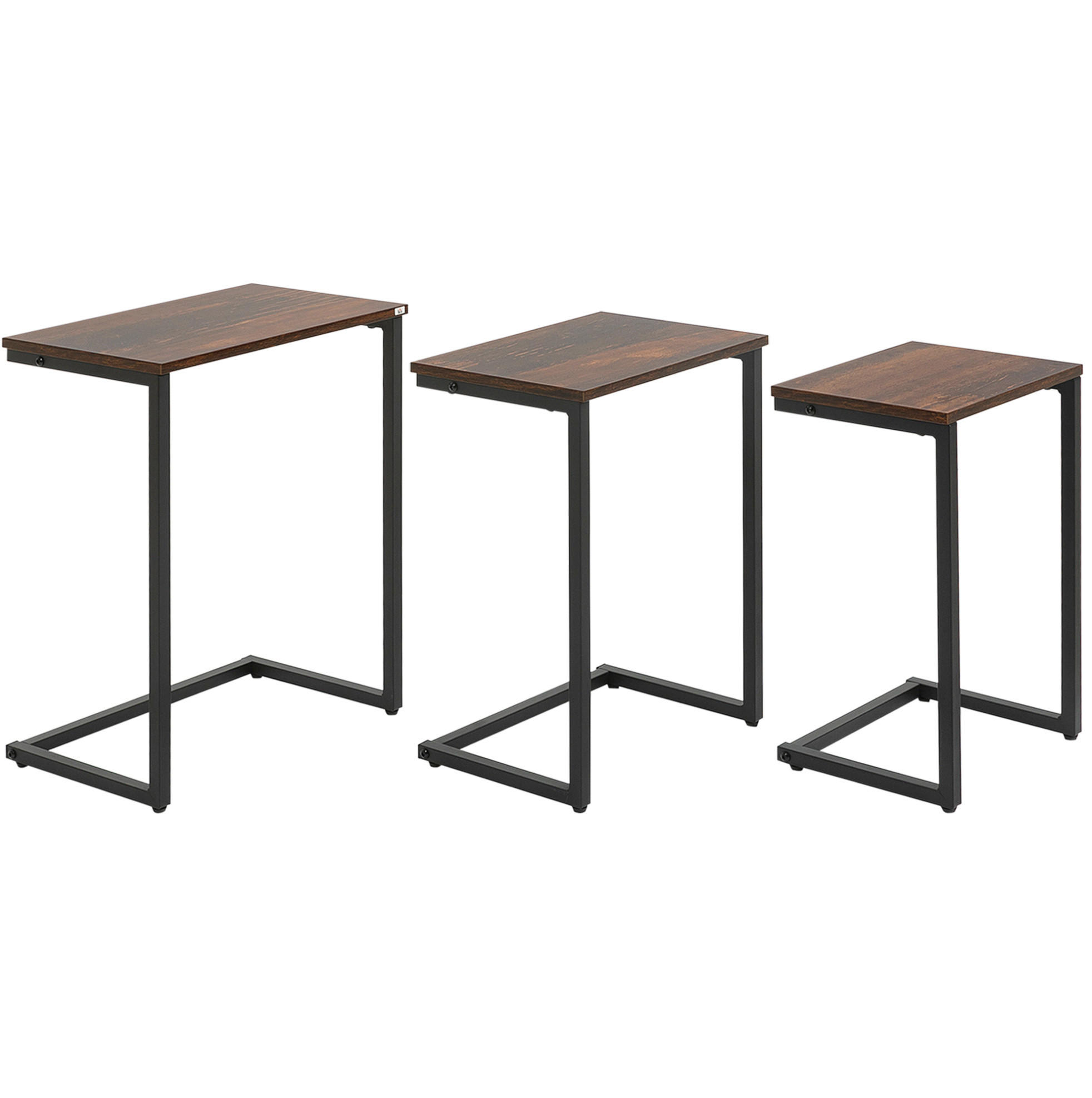 BEISTELLTISCH-SET 45/30/60 cm in Braun, 3-teilig im Industrie-Stil - Braun, Holzwerkstoff (30/45/60cm) - Flora Grace