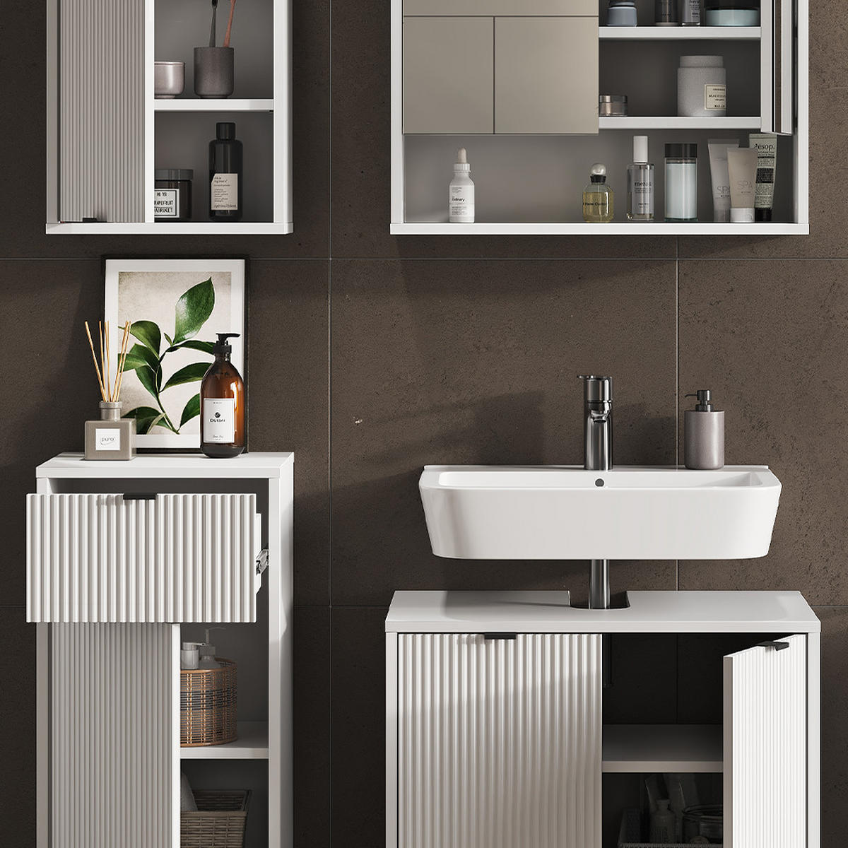 BADMÖBEL-SET Eliza Weiß 4 Teile - Weiß, Holzwerkstoff (70/63/45cm) - Vicco