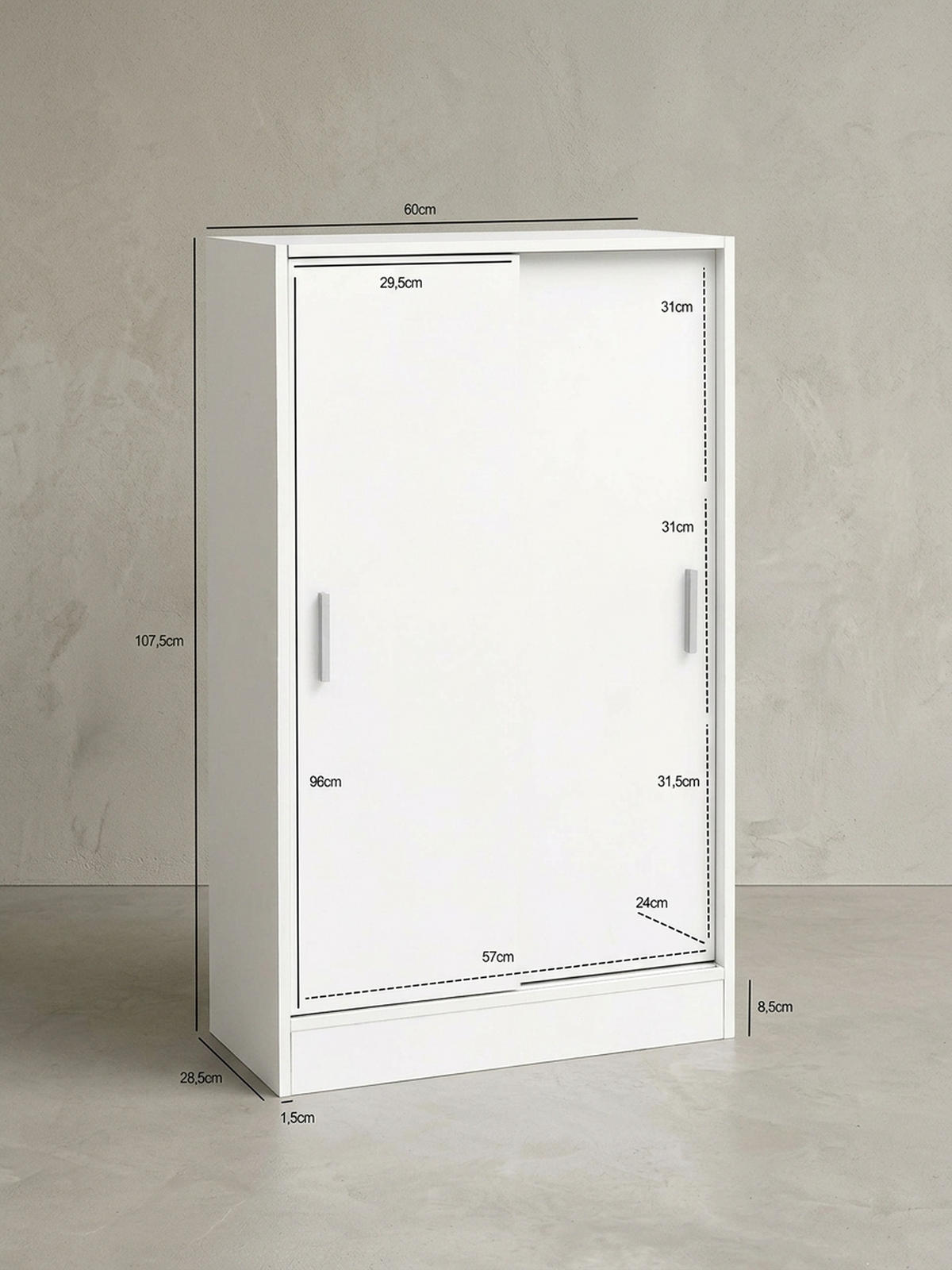 AKTENSCHRANK – Holz, Weiß, 60x107,5x28,5 cm, wasserabweisend & kratzfest, modern - Weiß, Holz/Metall (60/108/29cm) - KADIMA DESIGN