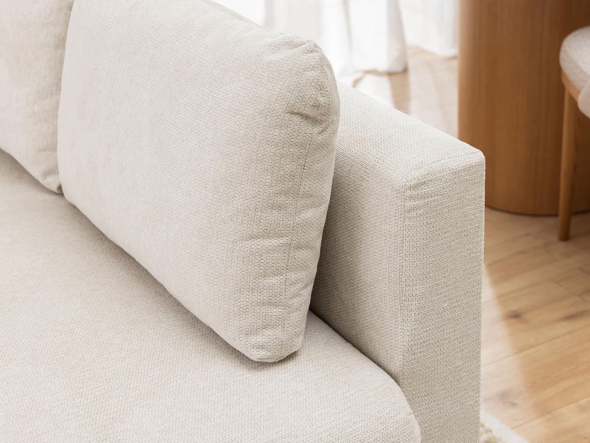 ECKSOFA inkl. Hocker Cardea mit Schlaffunktion in Bubble-Optik aus weichem Creme Strukturstoff und hohem Sitzkomfort - Ottomane rechts - Creme/Schwarz, Holz/Textil (230/170cm) - S-Style Möbel