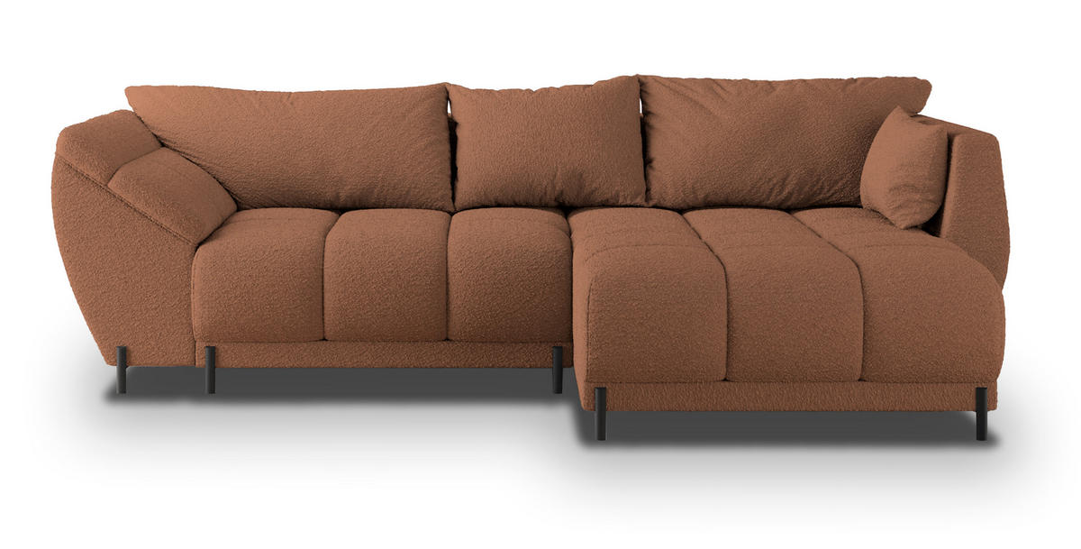 ECKSOFA VESTANO R-S Kupferfarben Boucle-Stoff mit Schlaffunktion - Kupferfarben, Holz (287/182cm) - MASSENO