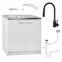 SPÜLUNTERSCHRANK 80cm mit Spüle + Armatur + Siphon Weiß - Weiß, Holzwerkstoff (80/82/50cm) - Stamar