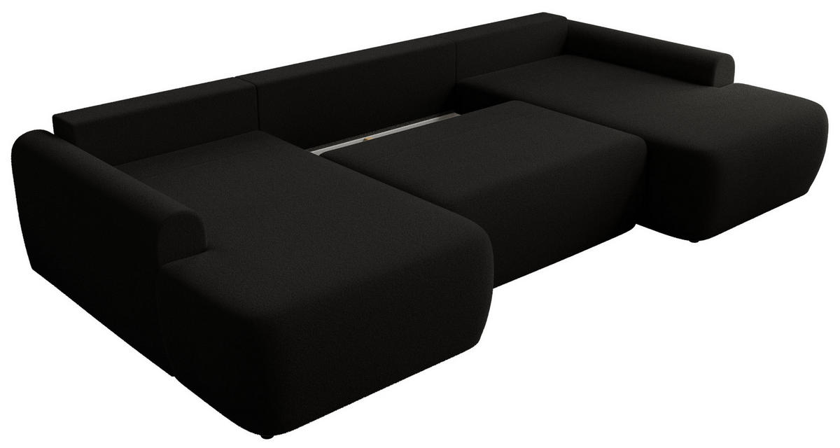 WOHNLANDSCHAFT CUBO U Schwarz Boucle - Schwarz, Kunststoff/Textil (370/100/187cm) - MKS