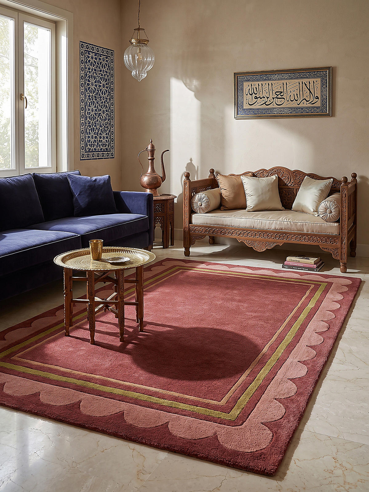 WOLLTEPPICH handgetuftet WENSUM, Scallop-Bordüre, Beerenrot, 120 x 170 cm - Rot, Textil (120/170cm) - KADIMA DESIGN