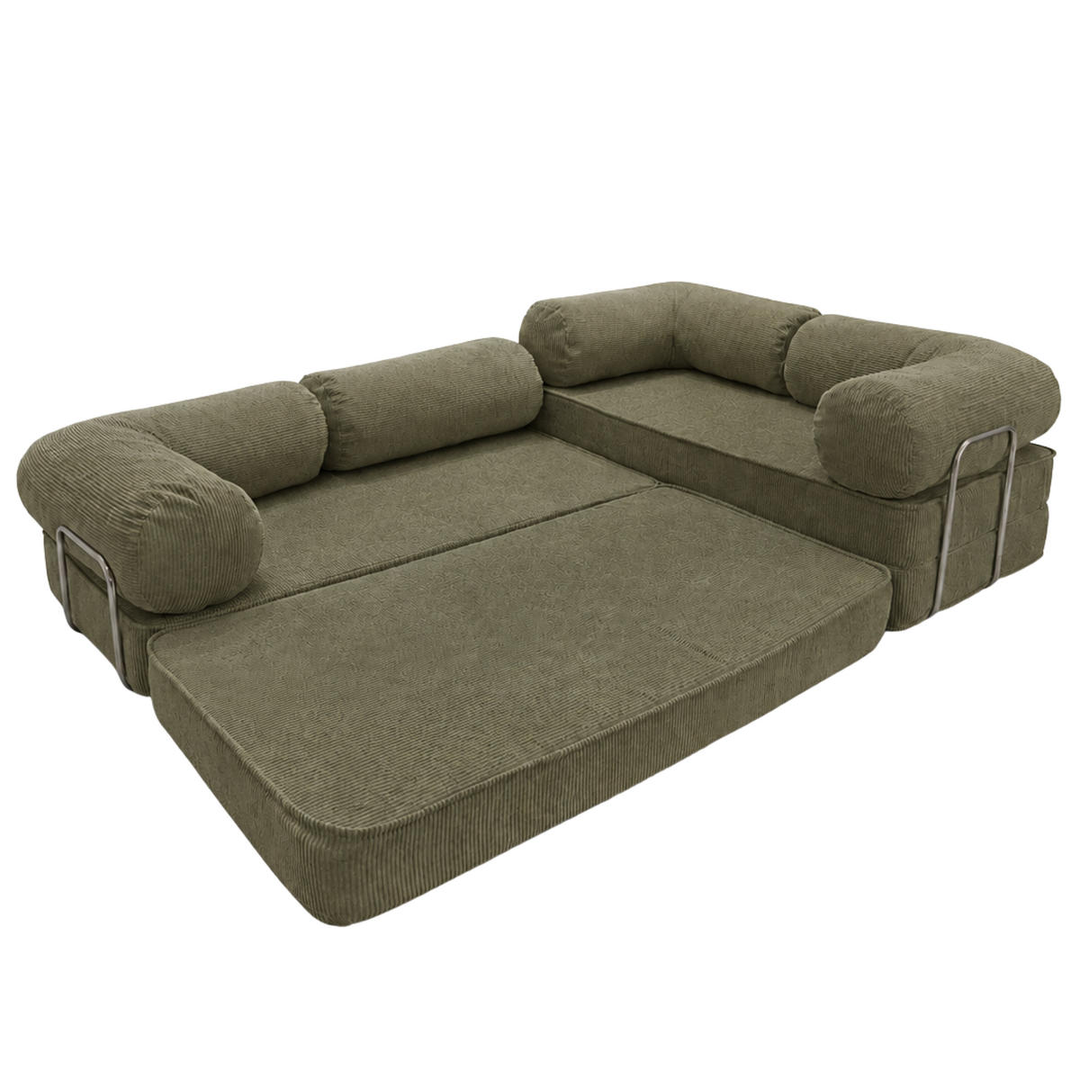ECKSOFA Cord 300 x 200 cm Khaki mit Schlaffunktion - Grün, Textil (300/200cm) - SURB