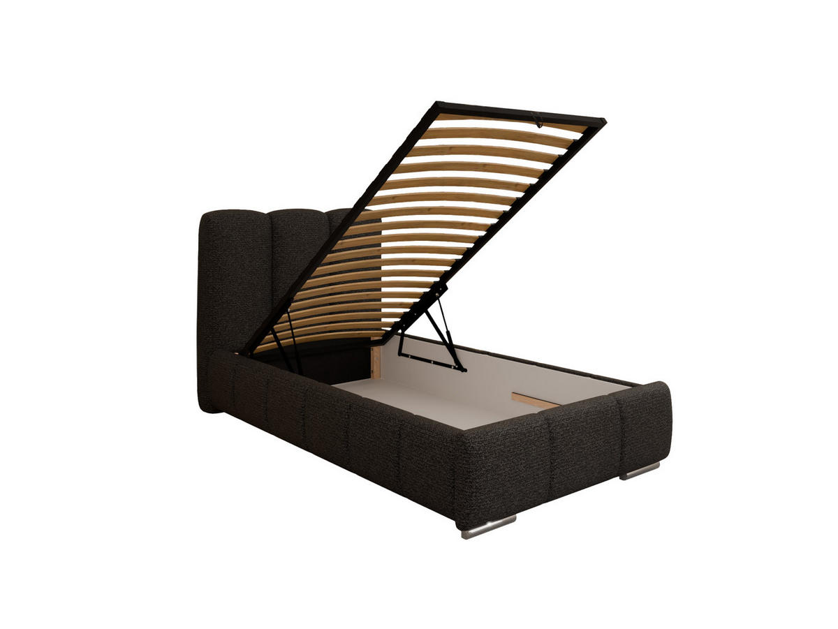 POLSTERBETT ZAIRA 90 x 200 cm mit Bettkasten und Lattenrost, 7-Zonen-Taschenfederkernmatratze CIRA (24 cm) – Graphit - Schwarz, Holz (90/200cm) - Panda Möbel