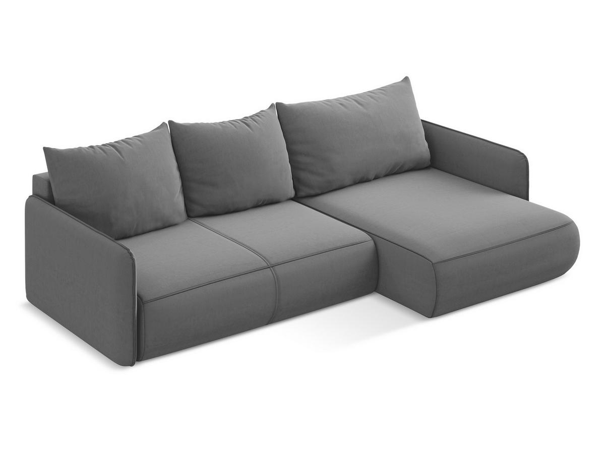 ECKSOFA mit Schlaffunktion Samt Stoff Grau - Schwarz/Grau, Kunststoff/Textil (240/148cm) - Makamii