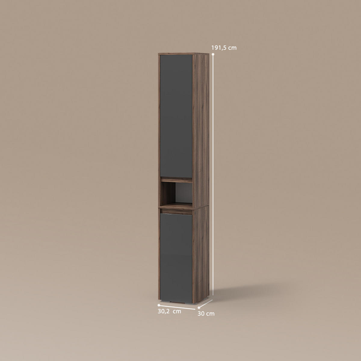 BADSCHRANK Savuto Anthrazit Hochglanz 30.2 x 190 cm - Schwarz Hochglanz/Braun, Holzwerkstoff (30.2/190/30cm) - Livinity®