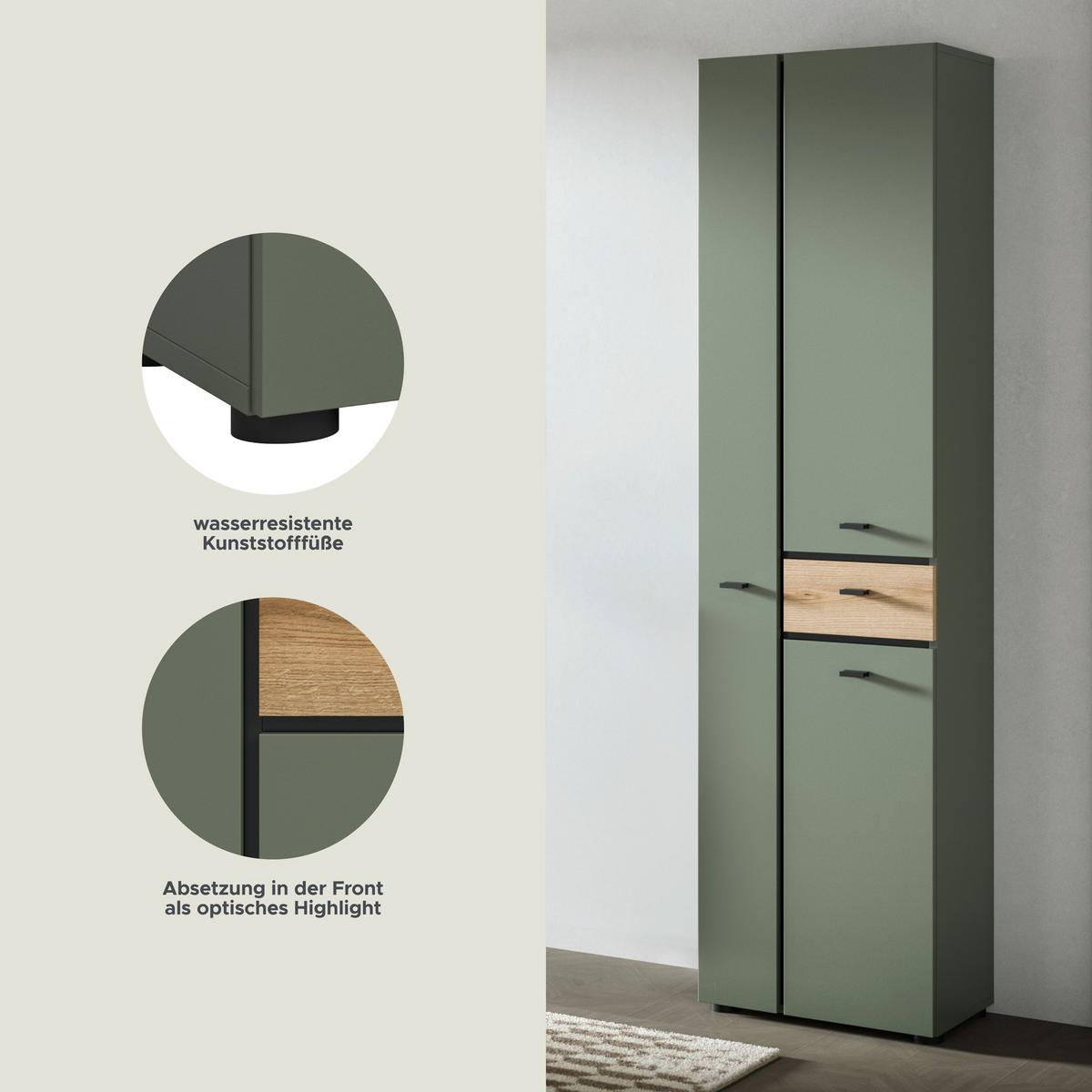 HOCHSCHRANK AQUA (B/H/T: ca. 51/191/30 cm) in Sage Green/Sage Green - Grün, Holzwerkstoff (51/191/30cm)