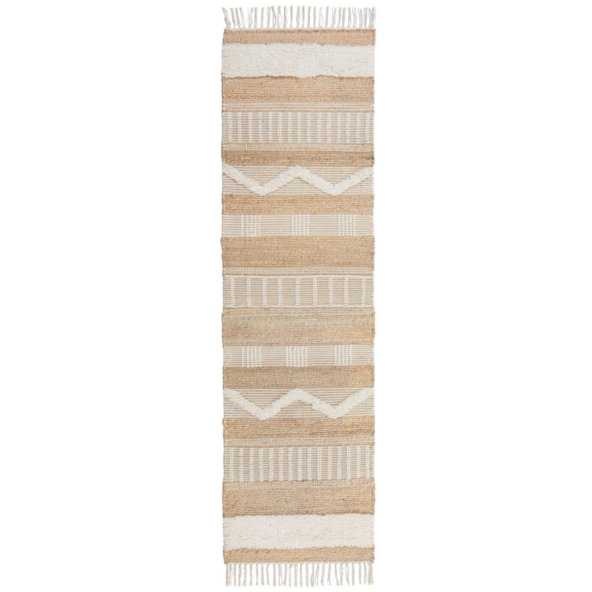 NATURTEPPICH handgewebt Jute-Wolle-Mix skandinavisch WHARFE, Braun-Beige 60x230 cm - Braun, Textil (60/230cm) - KADIMA DESIGN