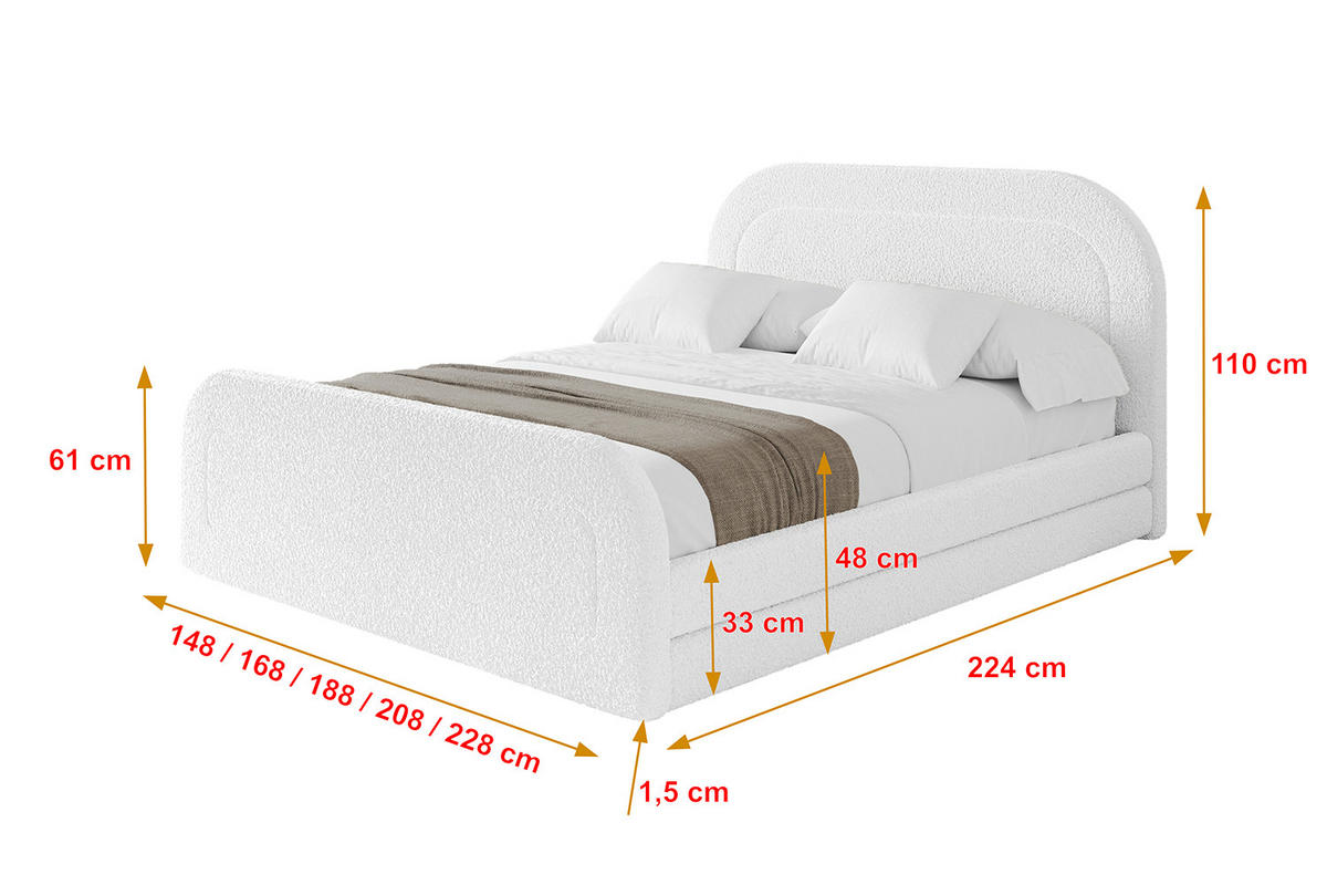 POLSTERBETT mit Bettkasten, Fußteil und Lattenrost, Boxbett mit Matratze H3/H4 - LERIS-Z 180x200 Weiß - Weiß, Holzwerkstoff/Textil (180/200cm) - ALTDECOR