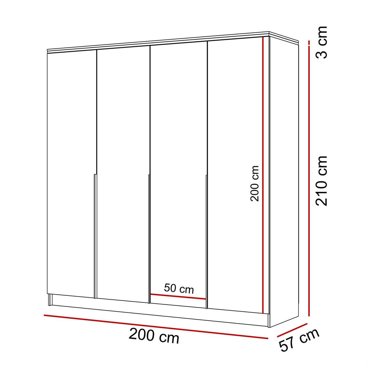KLEIDERSCHRRANK AURORA 4D KASCHMIR mit goldenen Griffen - Kaschmir/Goldfarben, Holzwerkstoff (200/213/57cm) - Lookway