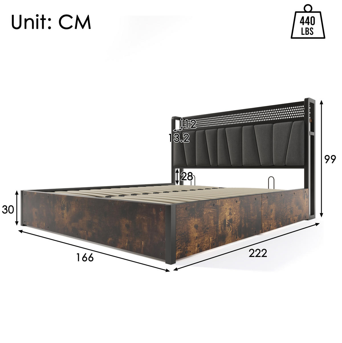 POLSTERBETT 160/200 cm mit Matratze, LED-Kopfteil, USB, Steckdosen und Bettkasten, Grau - Grau, Textil (160/200cm) - Redom