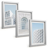 BILDER SET 3er Set - 20x30 cm Silberner Rahmen - Moderne Architekturgeometrie - Silberfarben, Kunststoff (20/30cm) - TULUP