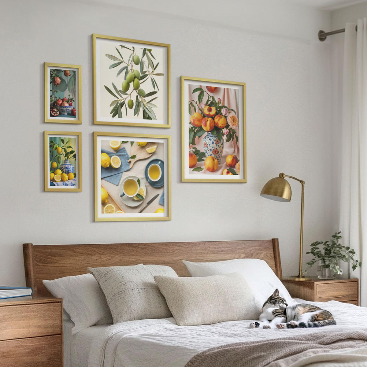 BILDER SET 5er Set - 50x50 cm & 20x30 cm & 40x60 cm Goldrahmen - Fruchtzusammensetzungen - Goldfarben, Kunststoff (40/60cm) - TULUP