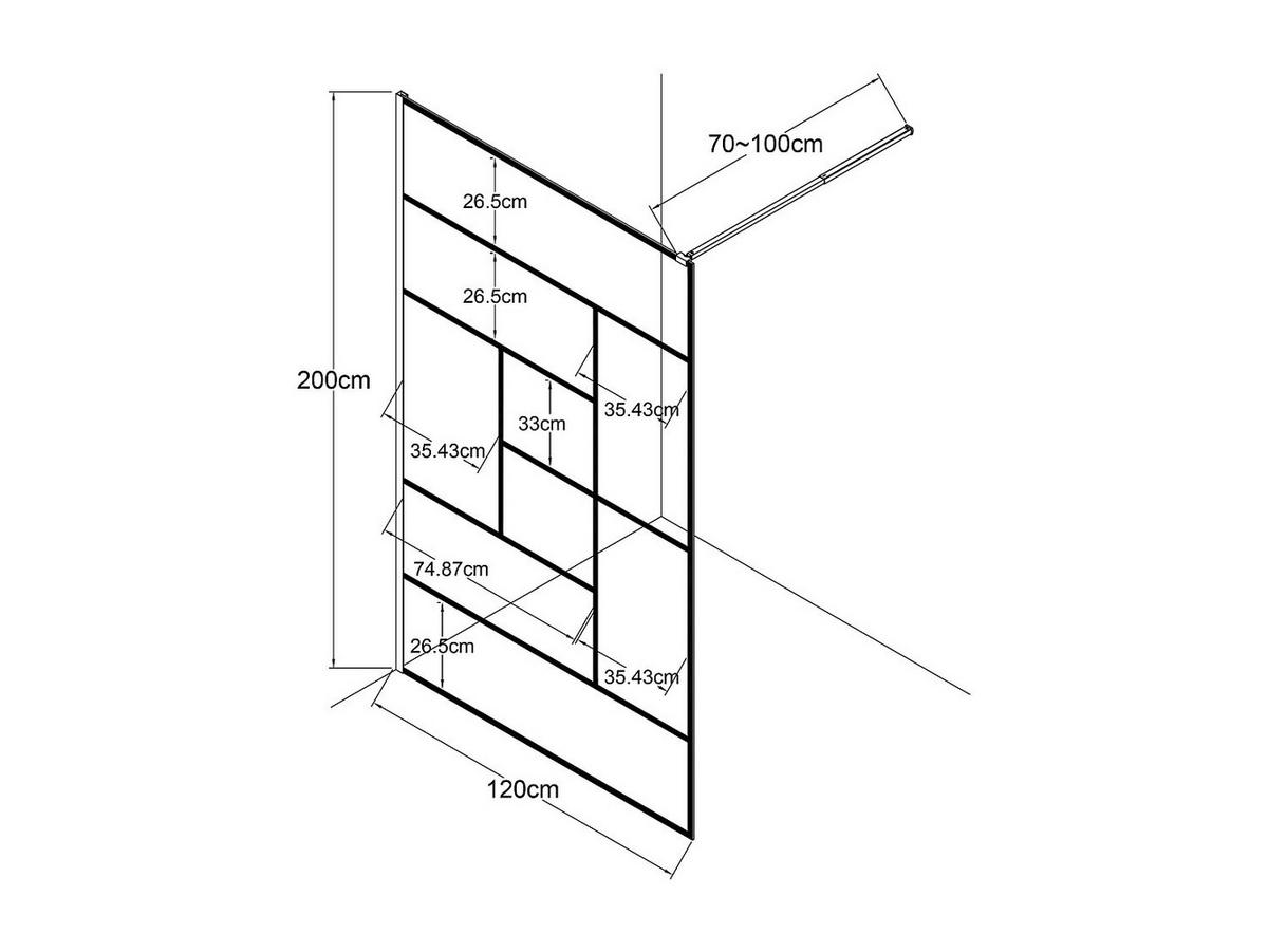 DUSCHTRENNWAND Seitenwand für italienische Dusche - Industrial Style - 120 x 200cm - SEFANA II - Schwarz, Metall (120/200cm) - Vente-Unique