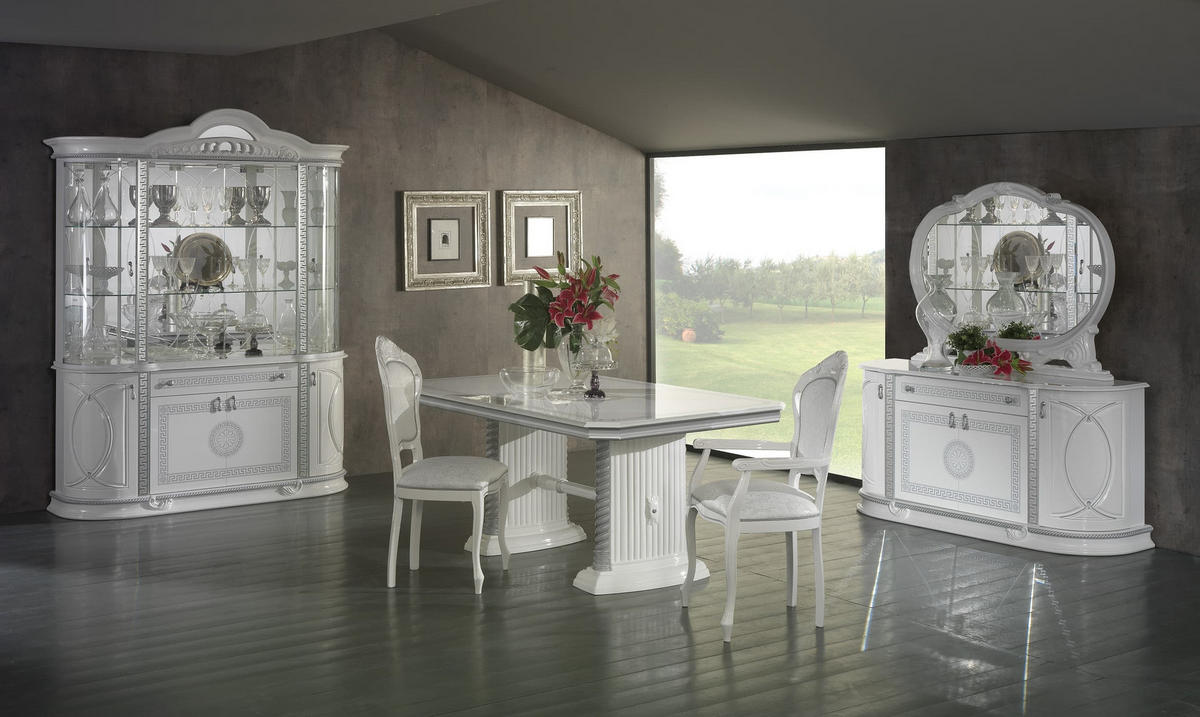 SIDEBOARD VENUS in Weiß/Silber 4-Türig - Weiß Hochglanz/Silberfarben, Holzwerkstoff/Metall (163/77/45cm) - Interdesign24