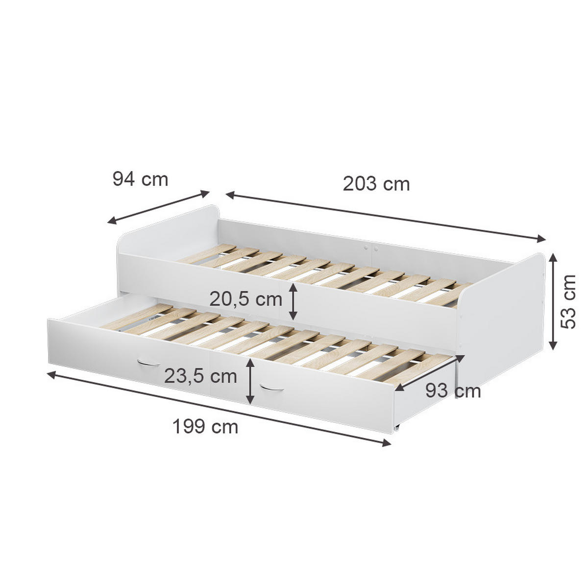 KINDERBETT Jaspar Weiß 90x200 cm mit Lattenrost, ohne Matratze - Weiß, Holzwerkstoff (204/53/94cm) - VitaliSpa