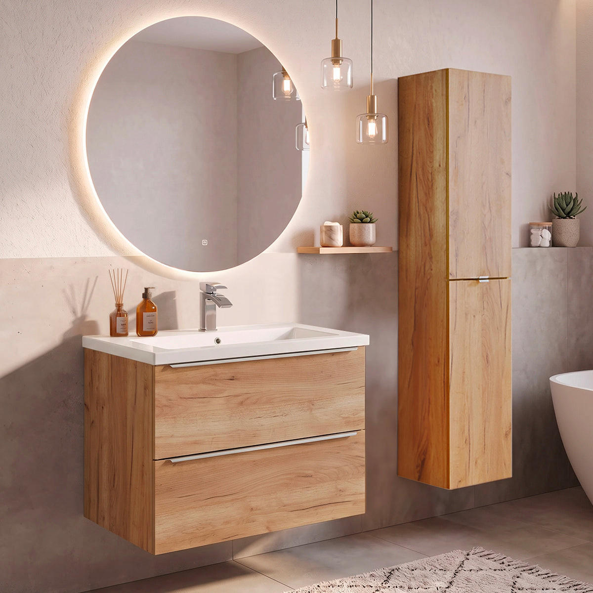 SKŘÍŇKA POD UMYVADLO 80cm duben Dřevo - hnědá, kompozitní dřevo (80/57/46cm) - Petits-meubles