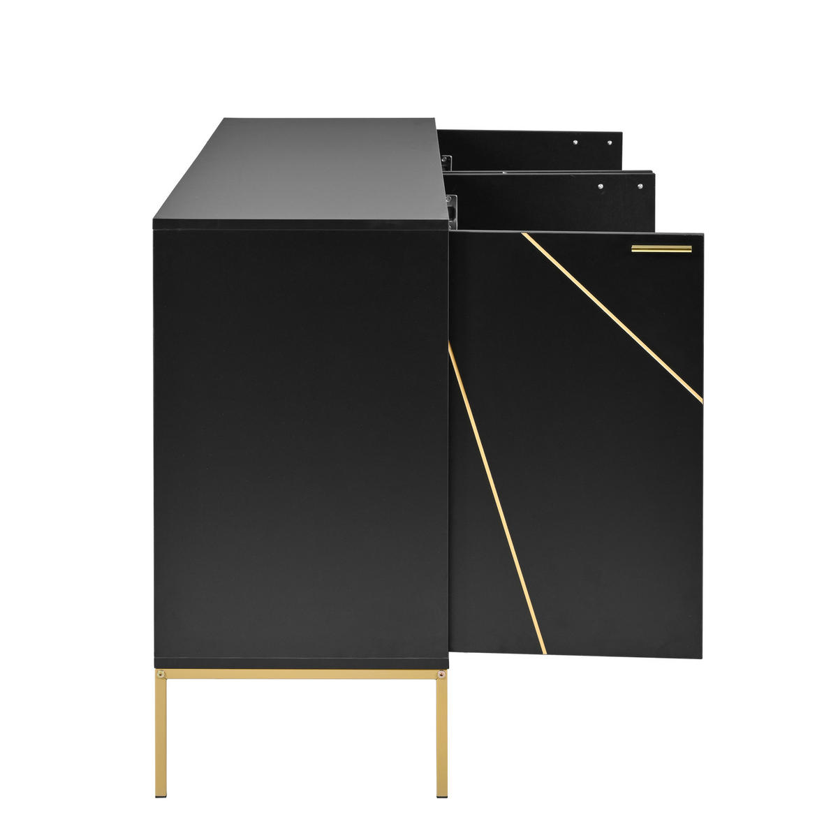 SIDEBOARD in Schwarz Standschrank mit 4 Türen & Metallfüßen für Wohnzimmer, TV-Bereich, B150/T40/H80cm - Goldfarben/Schwarz, Holzwerkstoff/Metall (150/80/40cm) - STILVORA